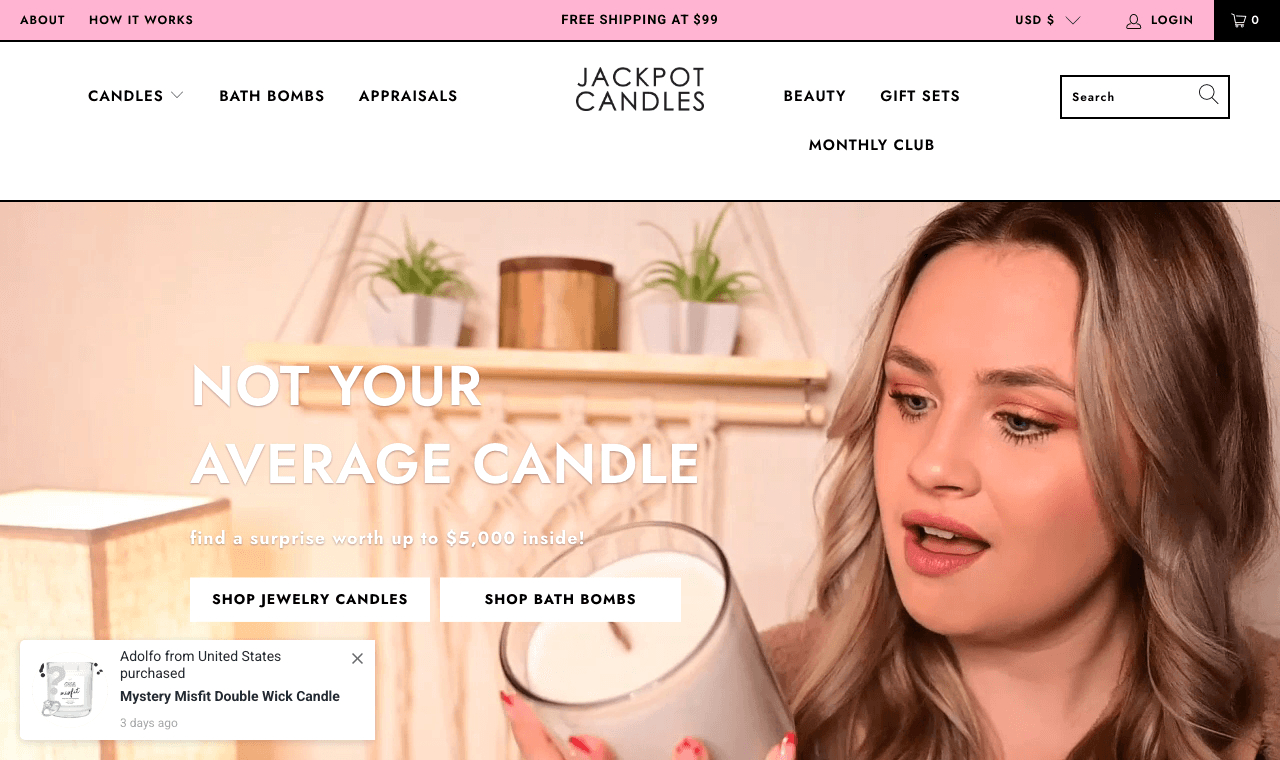 Jackpot Candles 历史网站页面